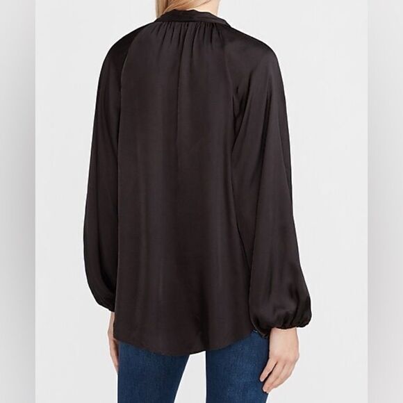 Express Satin Tie Neck Work Shirt Blouse Blouson Sleeve Top - Picture 5 of 9